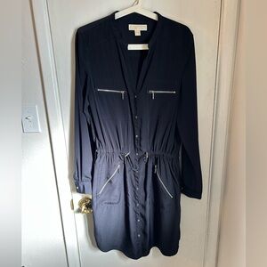 Michael Kors Navy Long Sleeve Dress with Zipper Accents